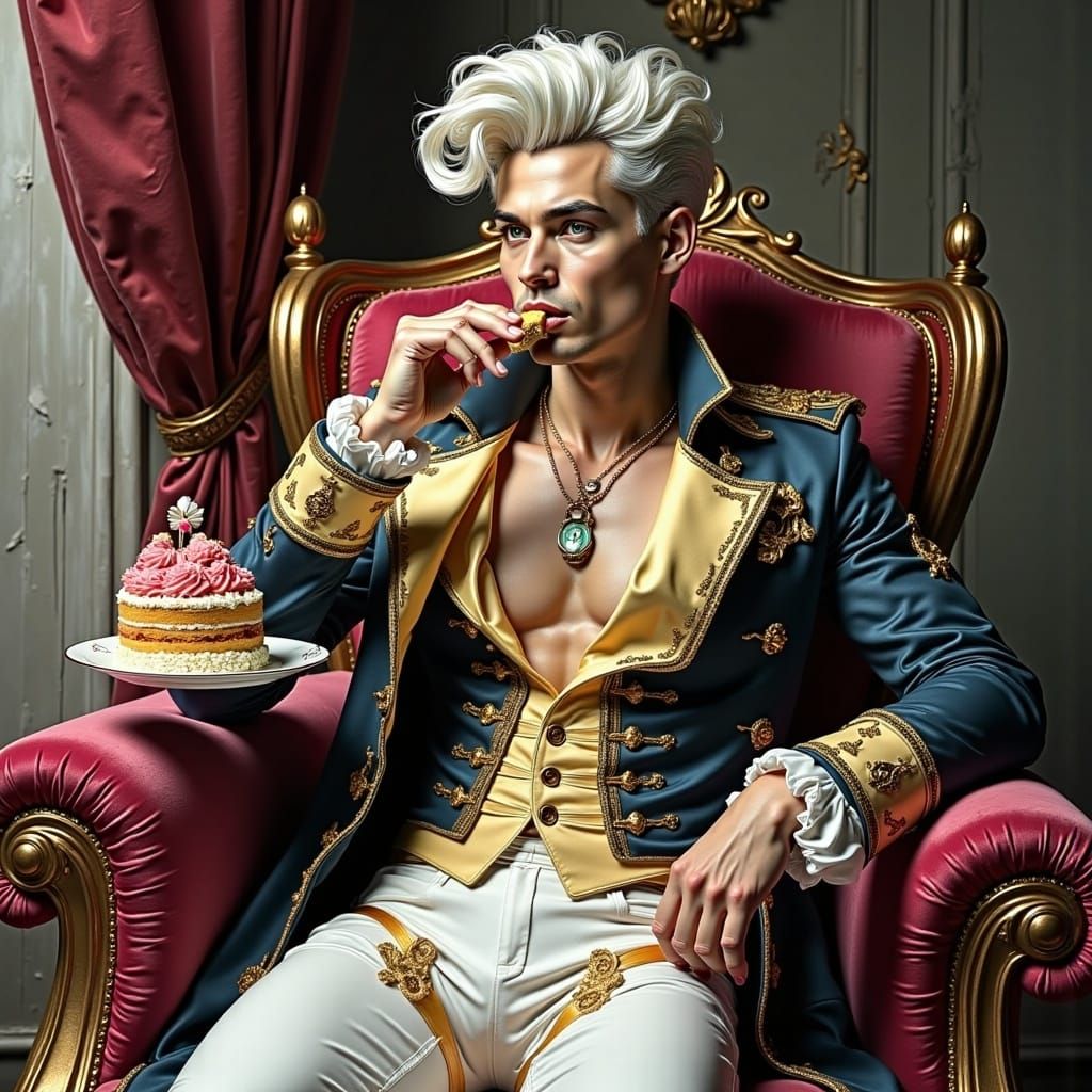 Decadent Aristocrat Indulges in Lavish Cake