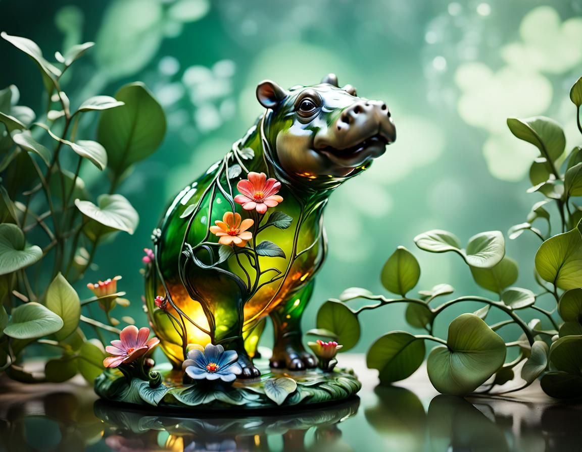 Glass Hippo Sculpture in Whimsical Style