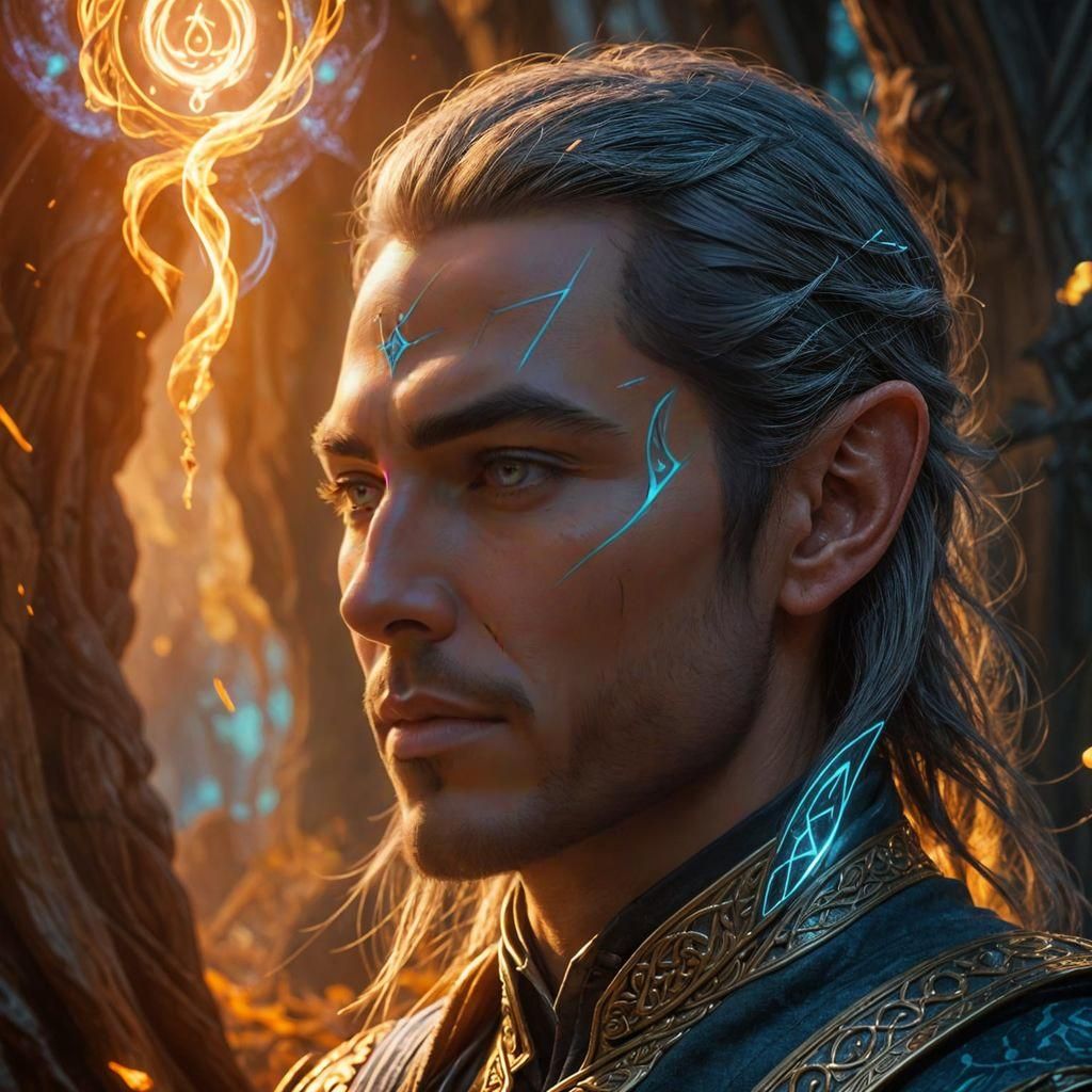 Elven Mage Portrait in Anime Style, Detailed Background