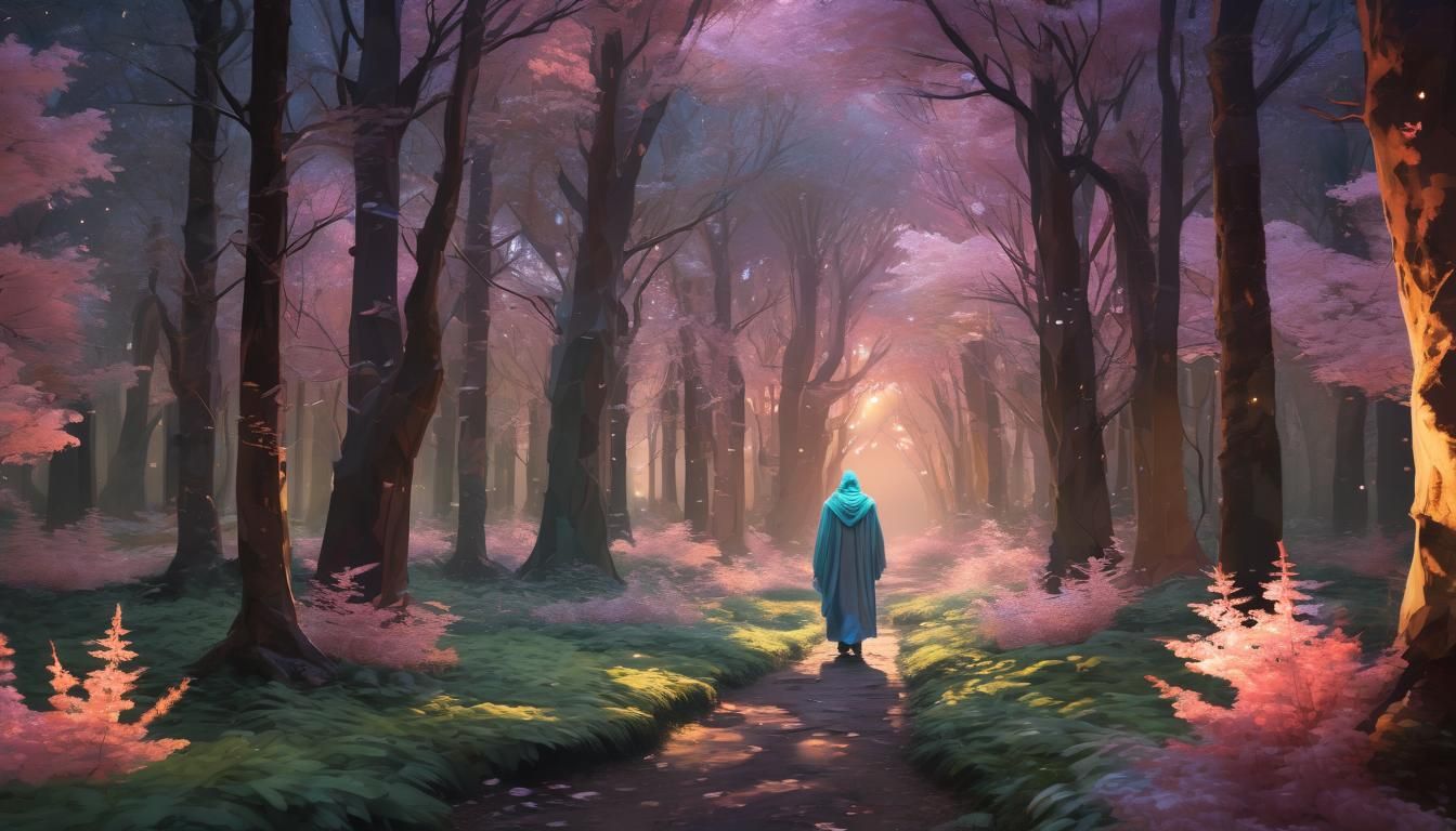 Mystical Forest Walker in Low-Poly Impressionism