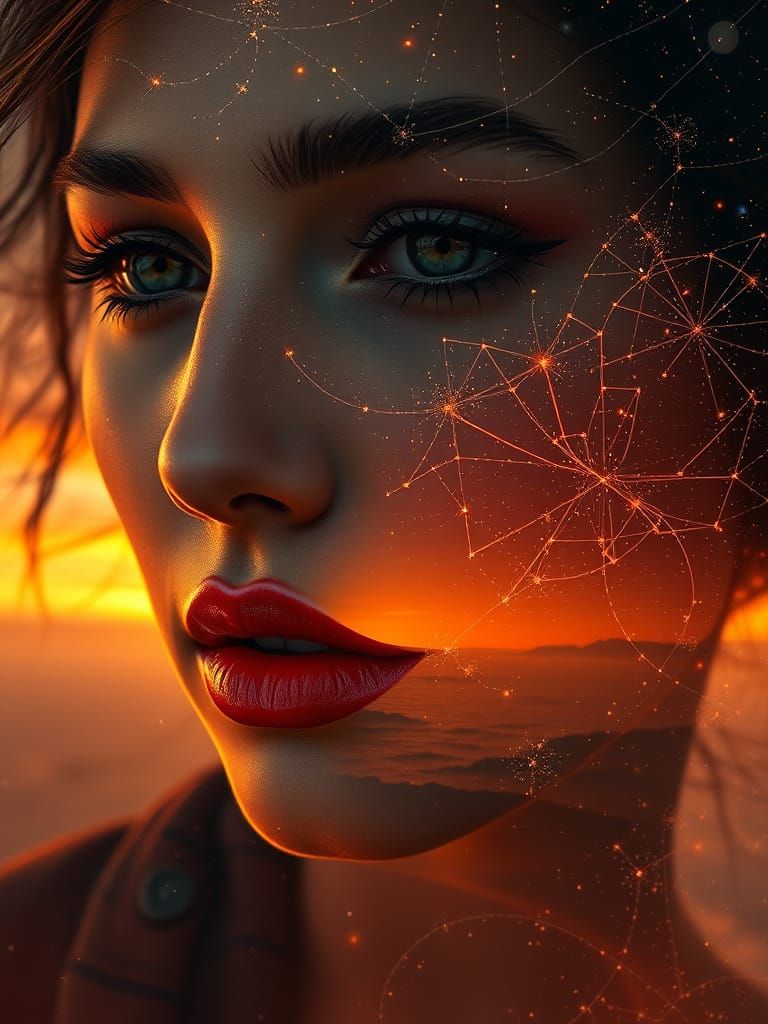 "Photoreal, surreal, close up of woman's face covered in AI ...