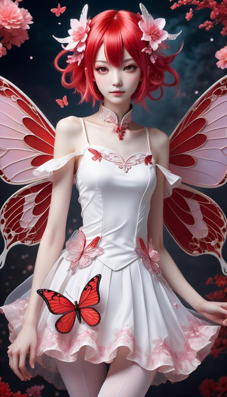 Ethereal Anime Girl Portrait with Fairy Wings