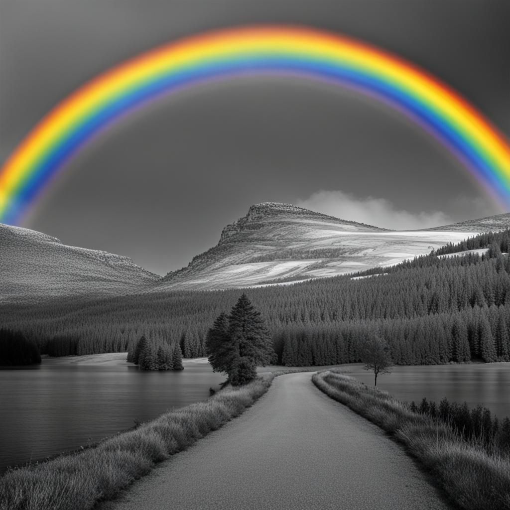 Rainbow in Greyscale World: A Vivid Contrast