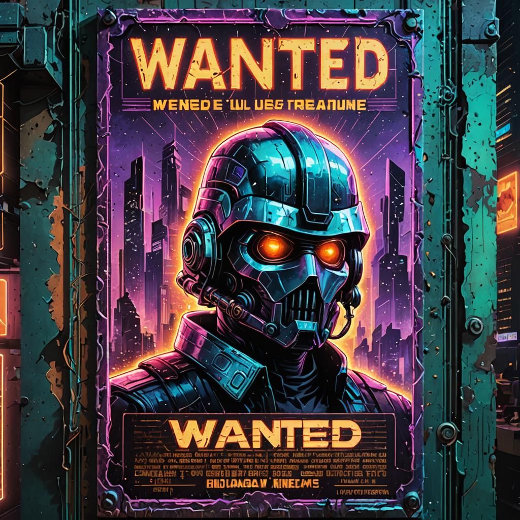 Retro-Futuristic Outlaw Poster in Dystopian Cityscape