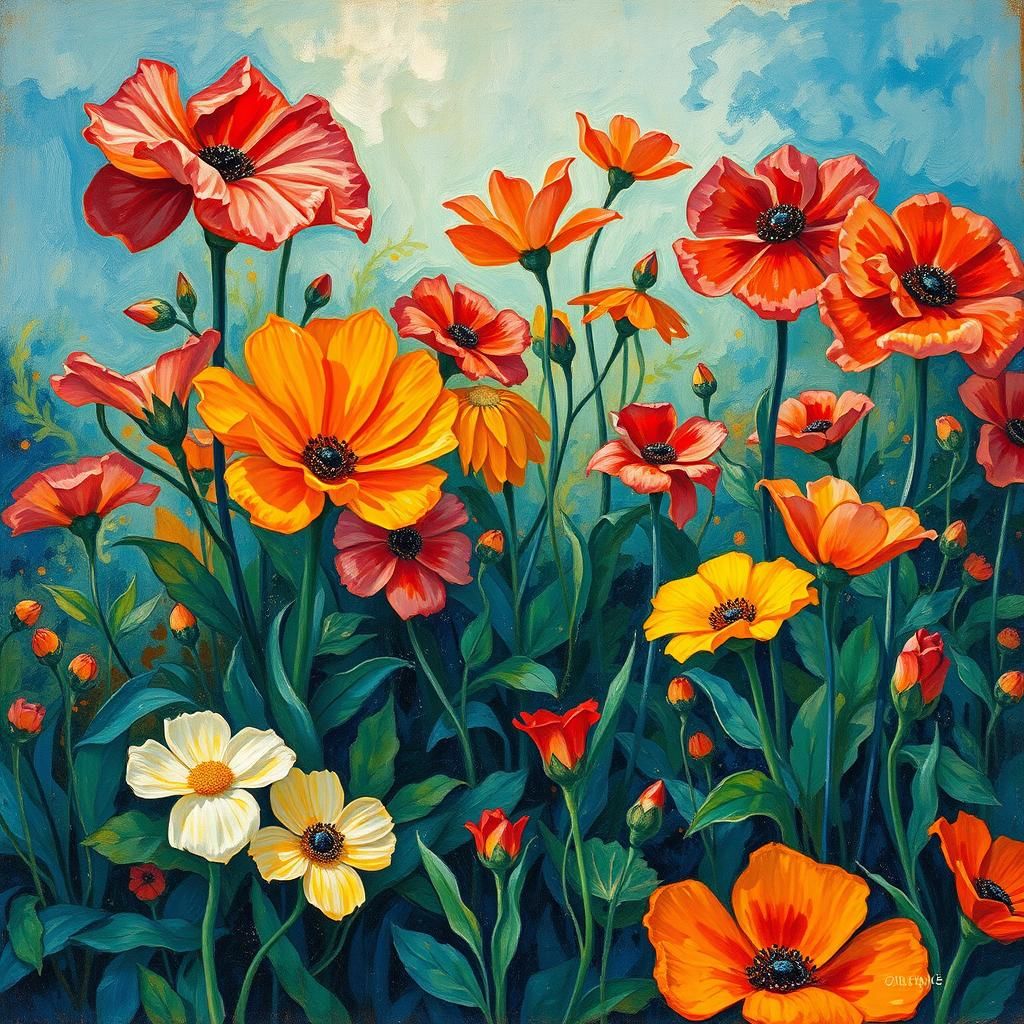Vibrant Flower Garden in Expressionist Impasto Style