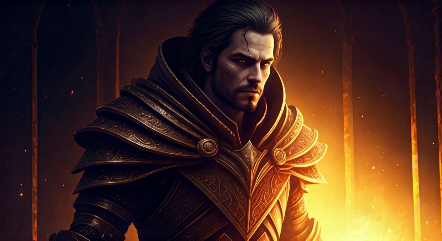 Dark Fantasy Mage in Epic Battle Hall