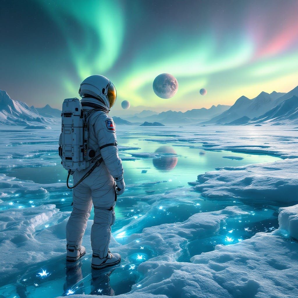 Astronaut on Icy Exoplanet in Photorealistic Style