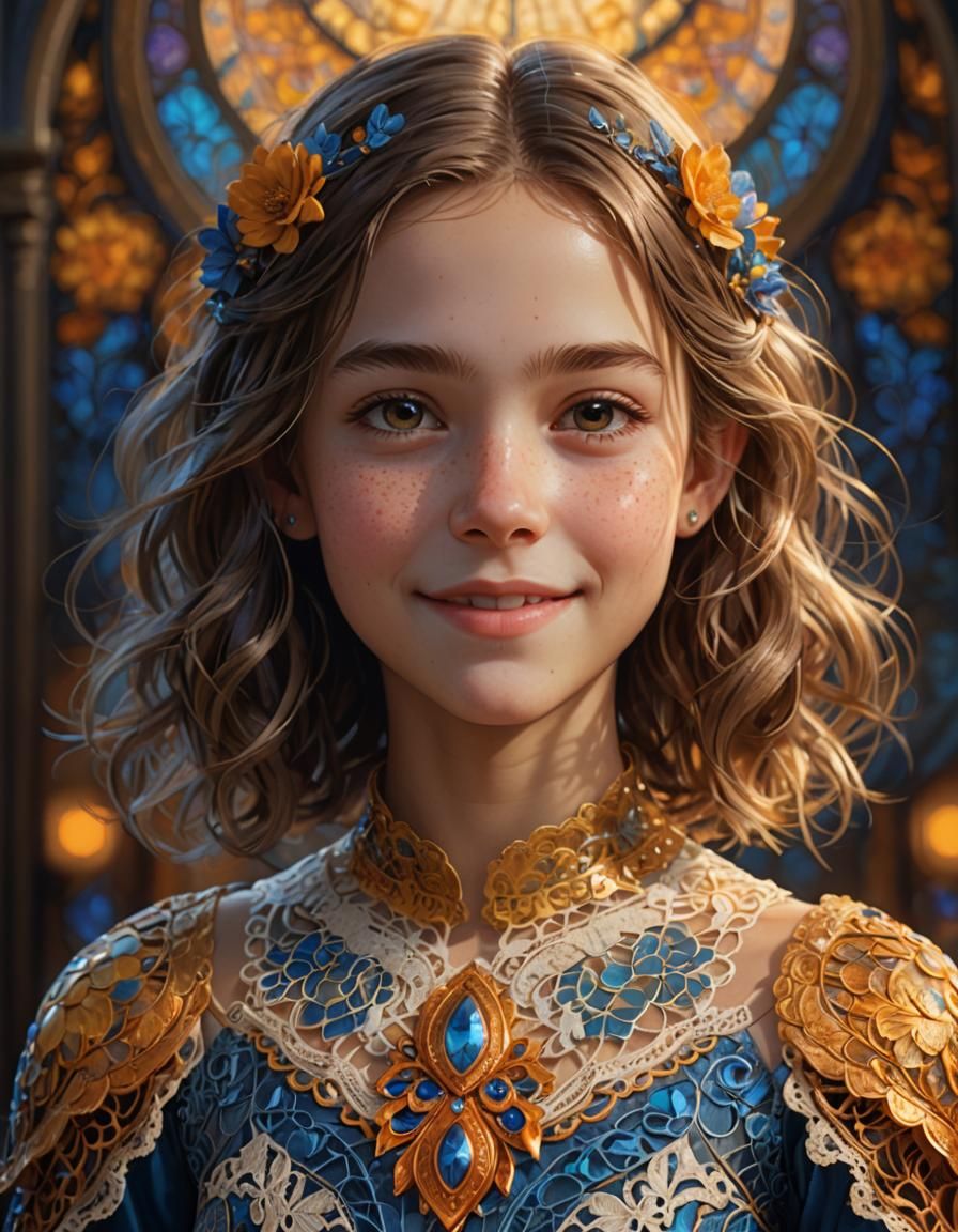 Art Nouveau Portrait of a Young Girl with Lace