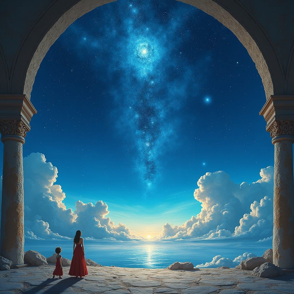 Dreamlike Fantasy Scene in Cell-Shaded Style