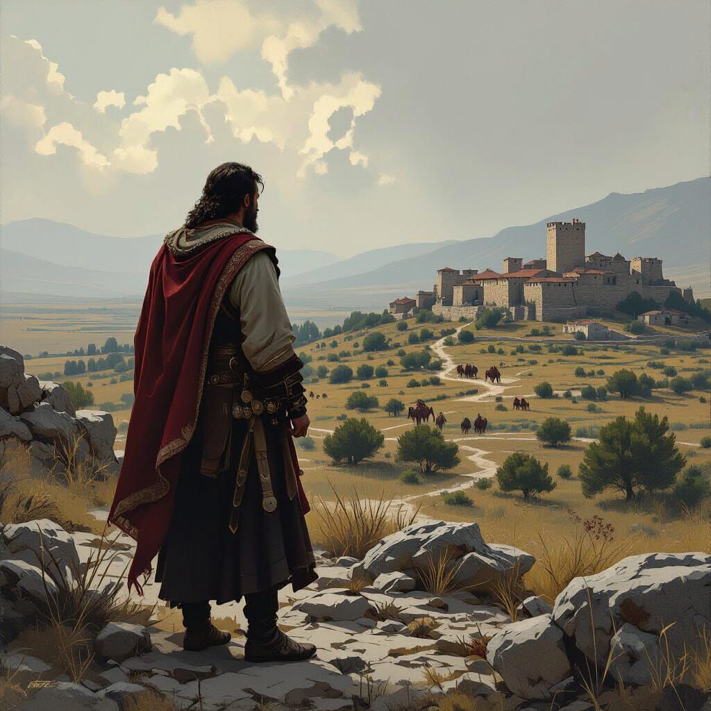 Albanian Man Contemplates Battlefield in Nostalgic Digital P...