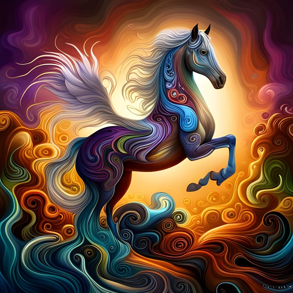 Majestic Horse with Mechanical Swirls: Digital Illustration