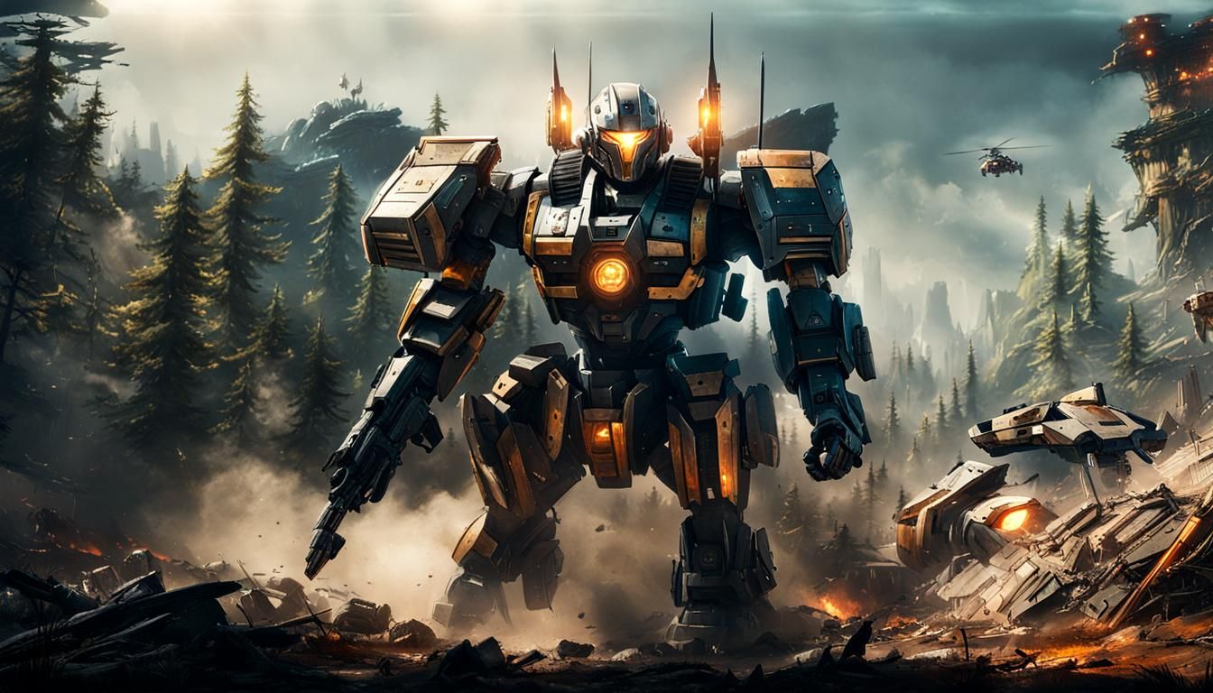 Battle Commander Mecha in Hyperrealistic Watercolor Style