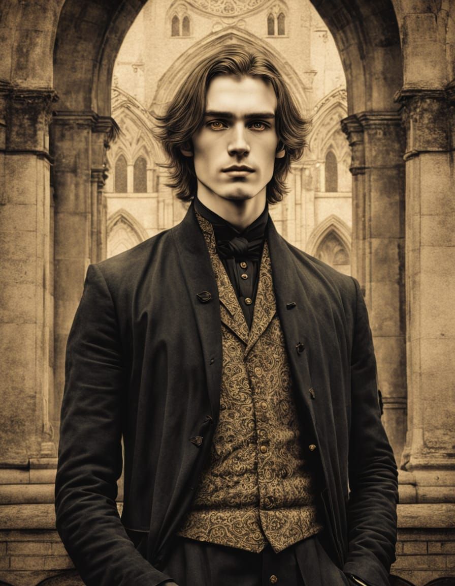 Elegant Young Man in Dark Academia Watercolor