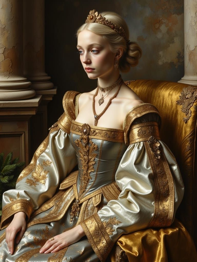 Elegant Young Noblewoman in 17th Century Regalia