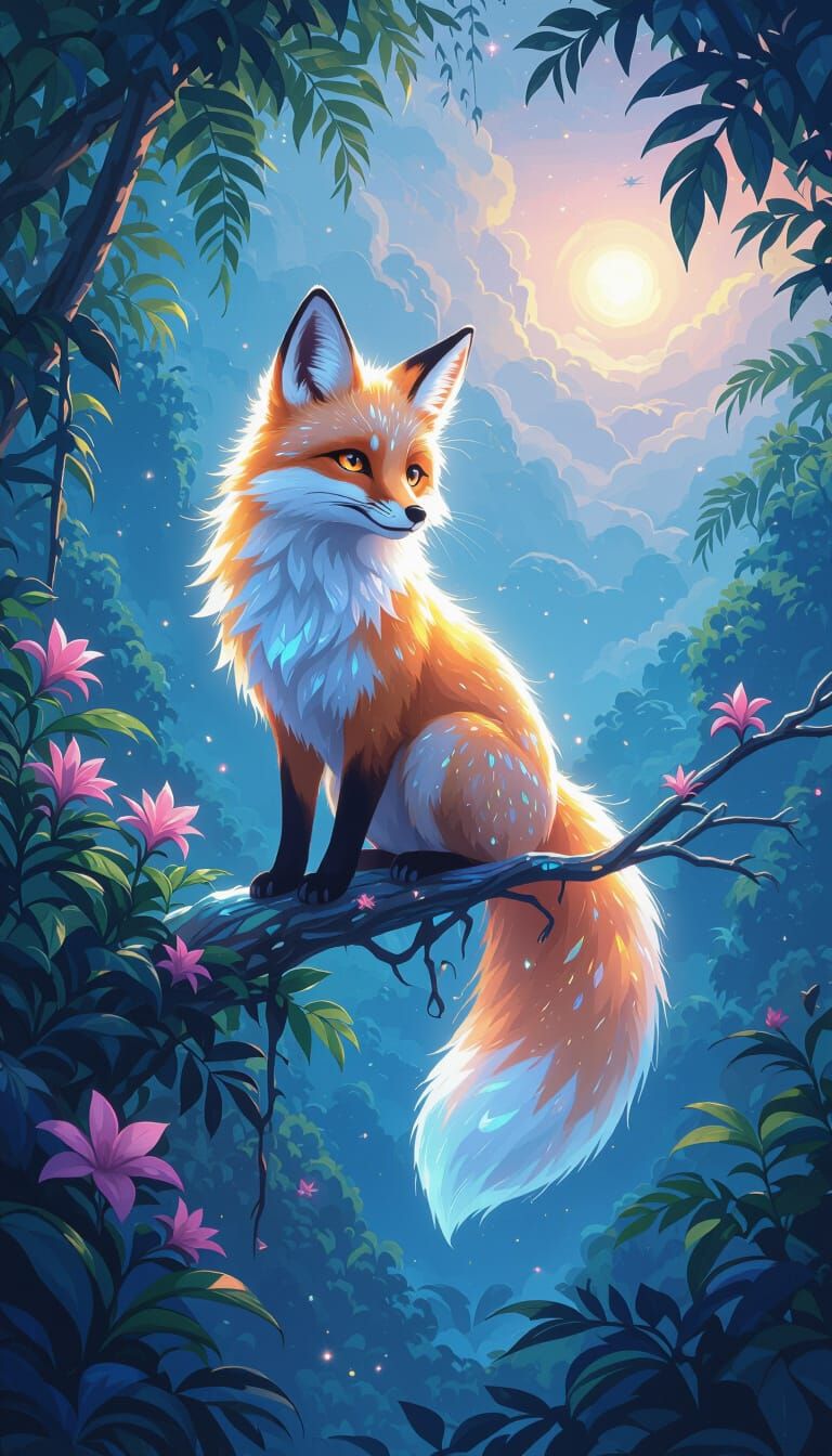 Bioluminescent Fox in Alien Jungle Dreamscape