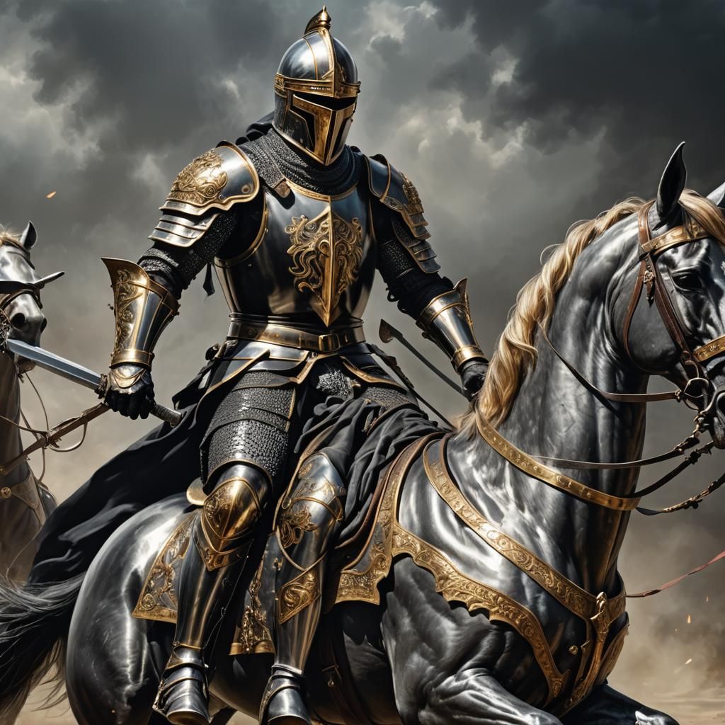 Templar Knight on Horseback in Black Armor