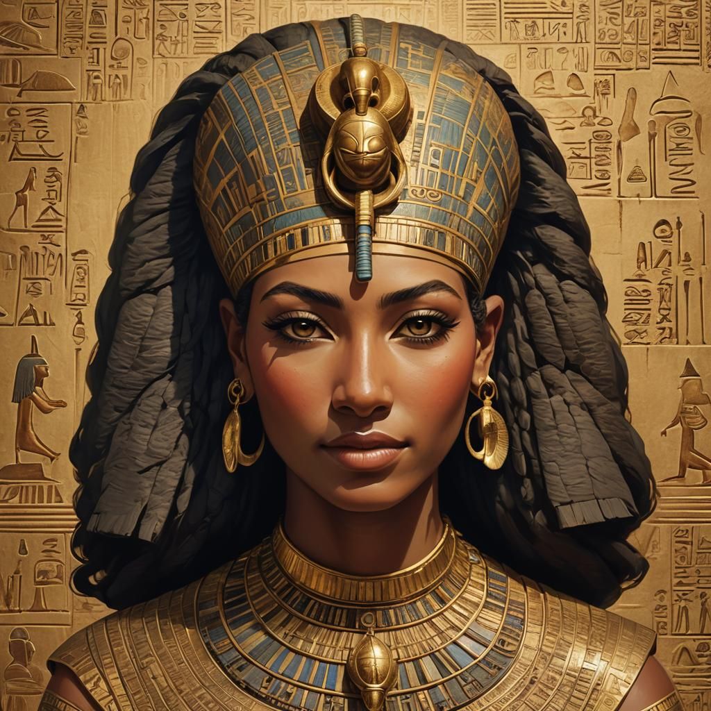 Egyptian Queen Portrait in Precise Realism Style