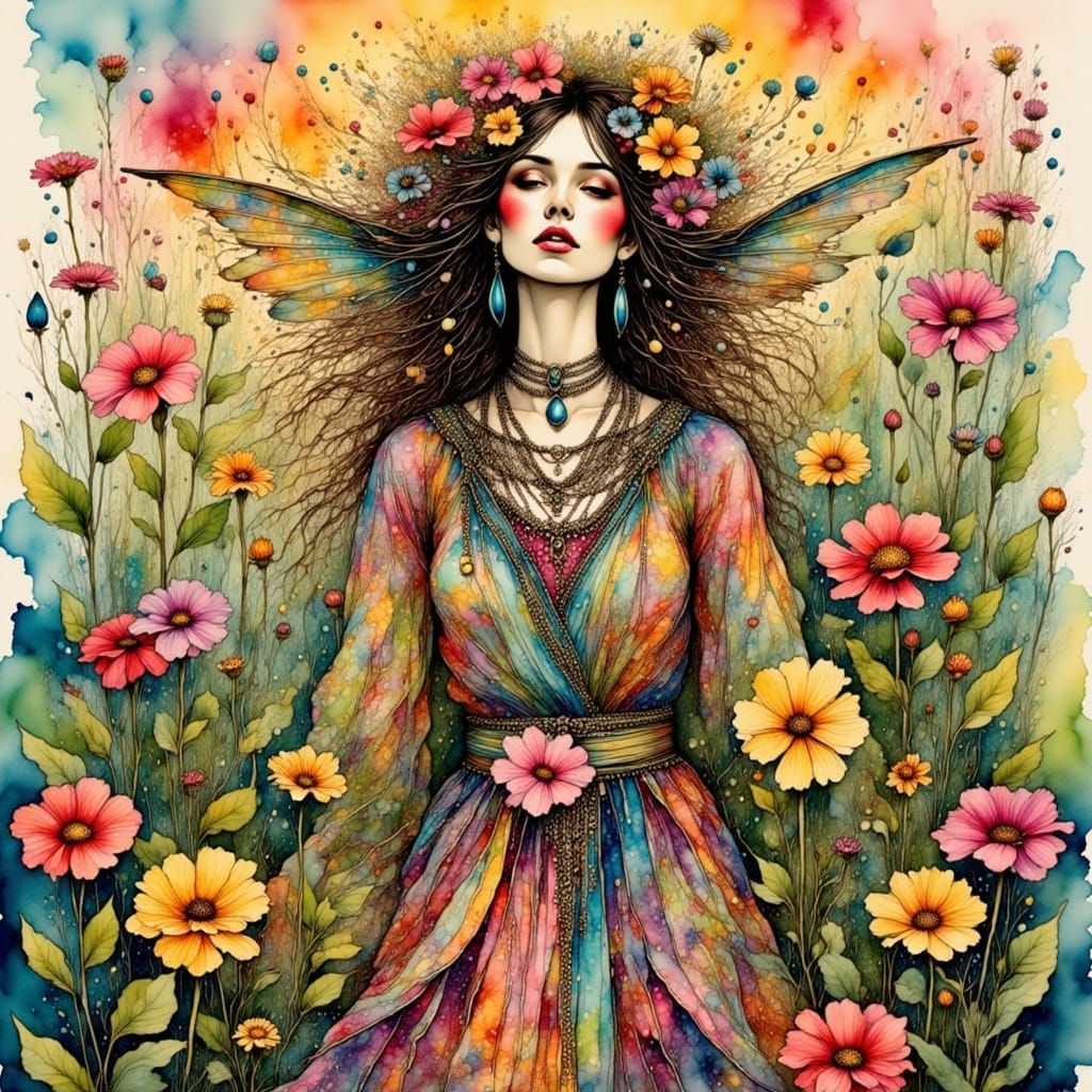 Whimsical Surrealist Folk Art Fairy Portrait