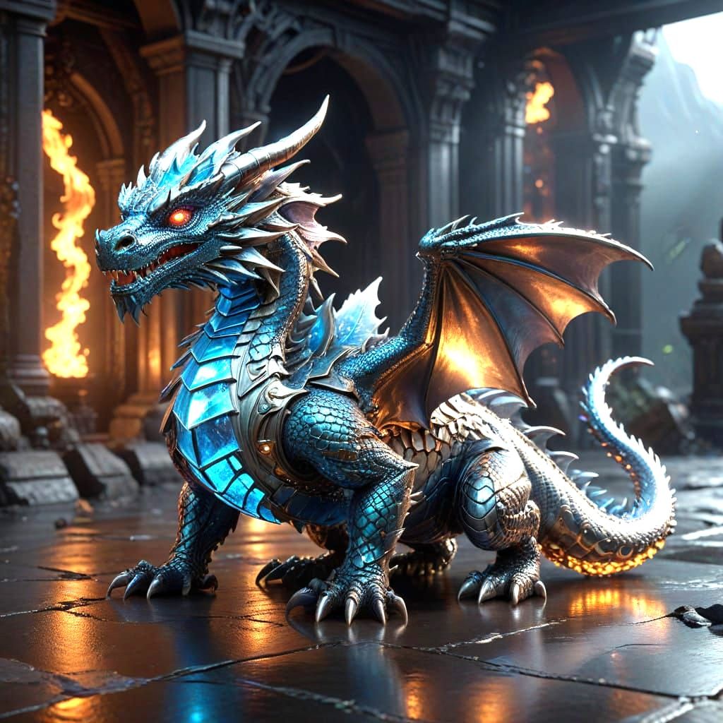 Resplendent Sci-Fi Dragon with Precious Gemstones and LED Ha...