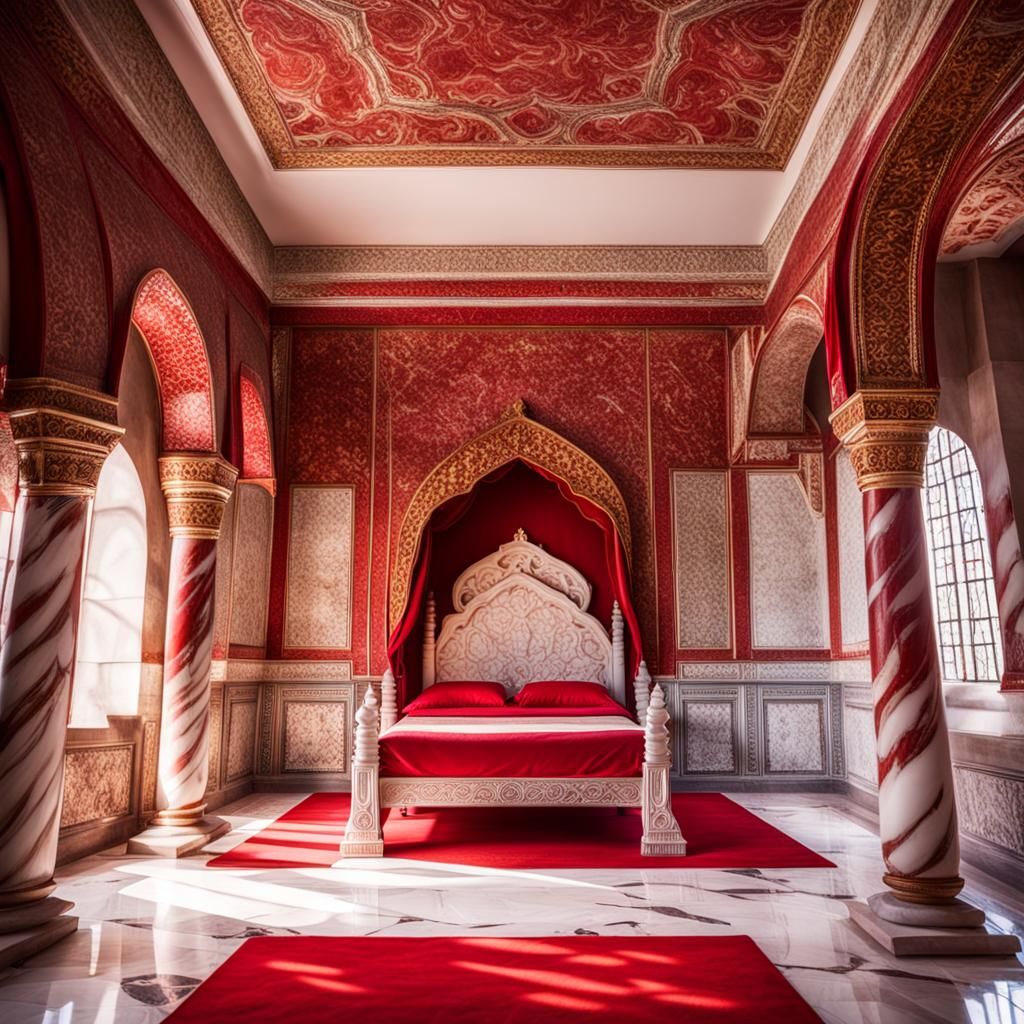 Medieval Red and White Marble Royal Bedchamber