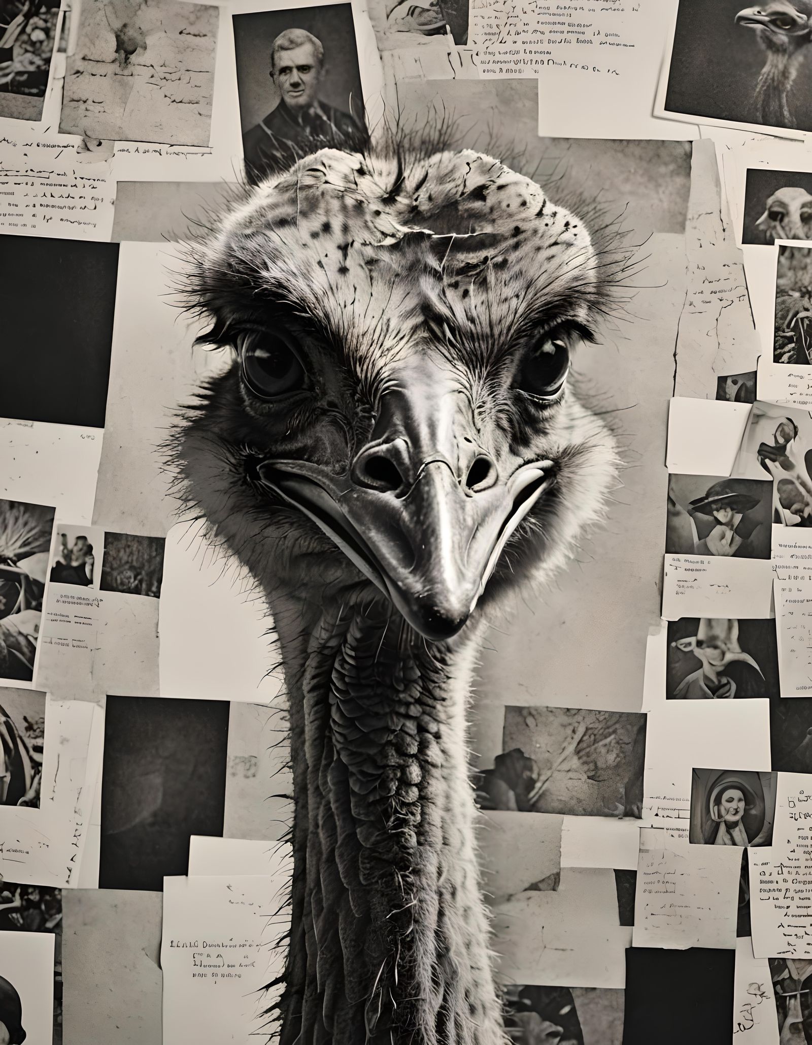 Monochrome Collage Portrait of Ostrich
