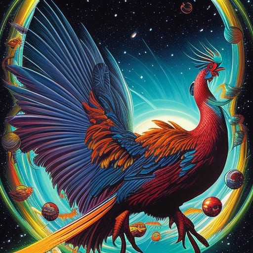 Epic Cosmic Rooster in Comic Book Style