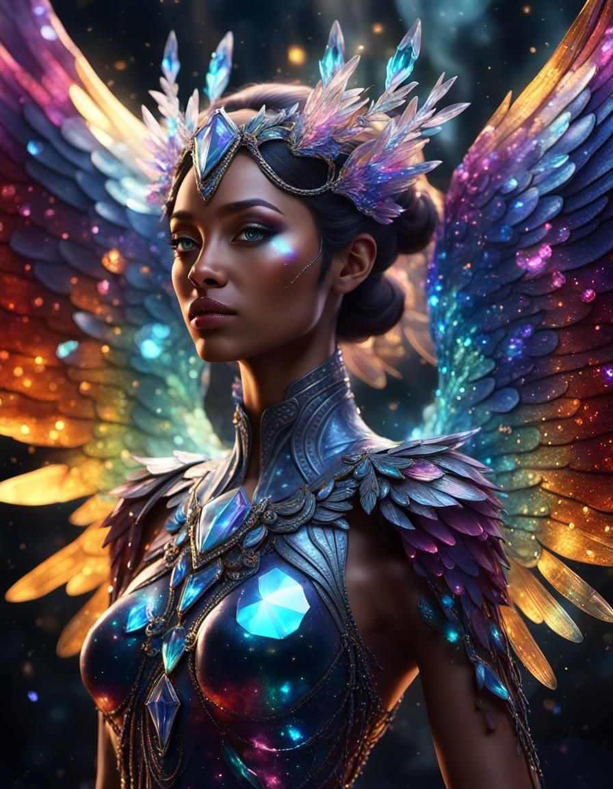 Radiant Crystal Girl with Cosmic Wings