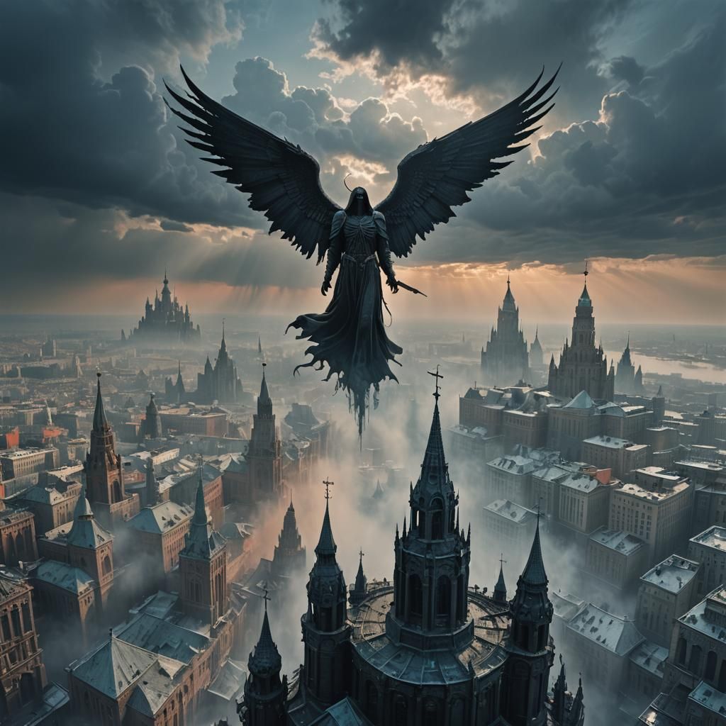 Angel of Death Over Gothic Moscow in Dark Fantasy