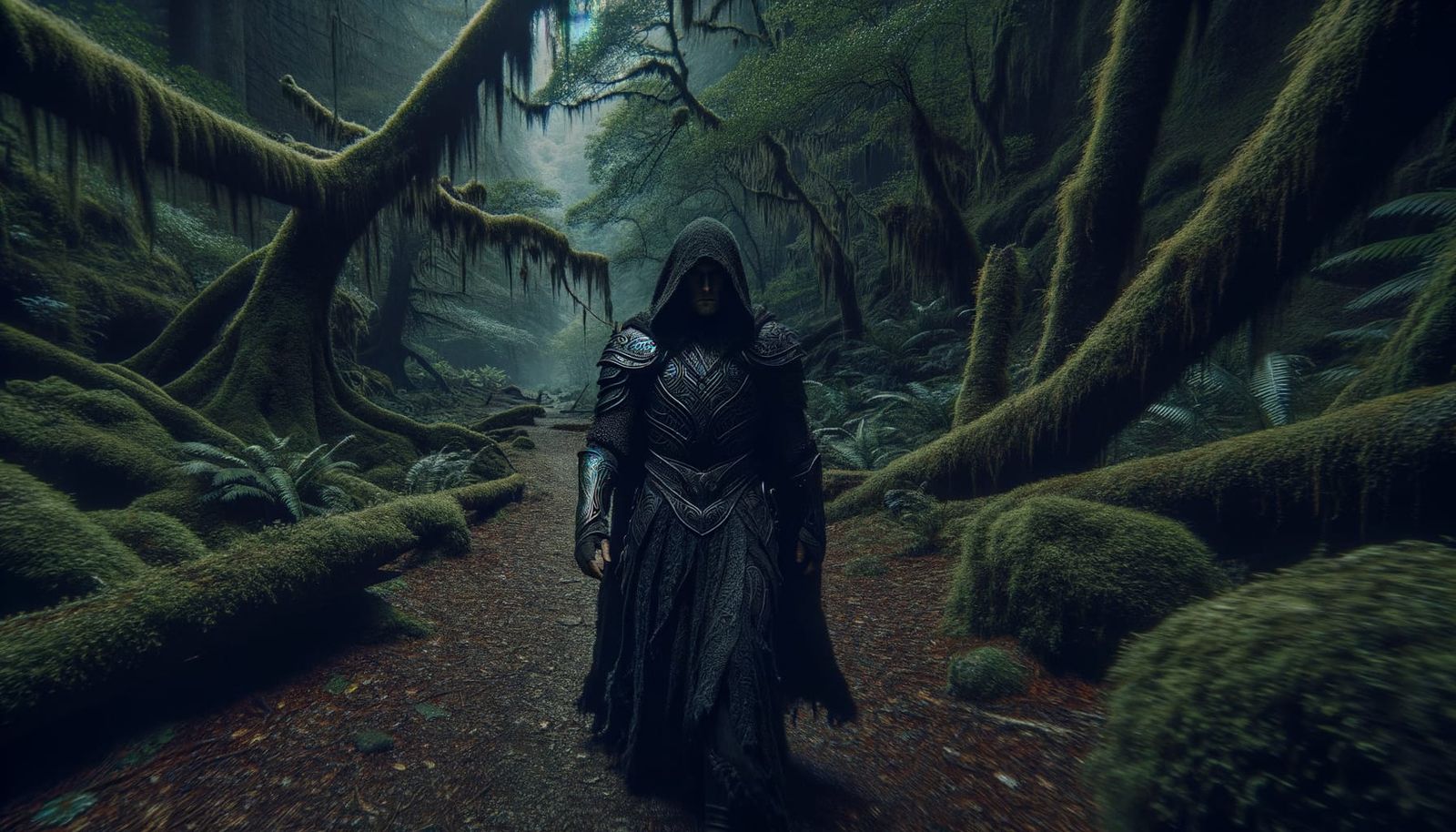 South Asian Figure in Dark Forest at Night