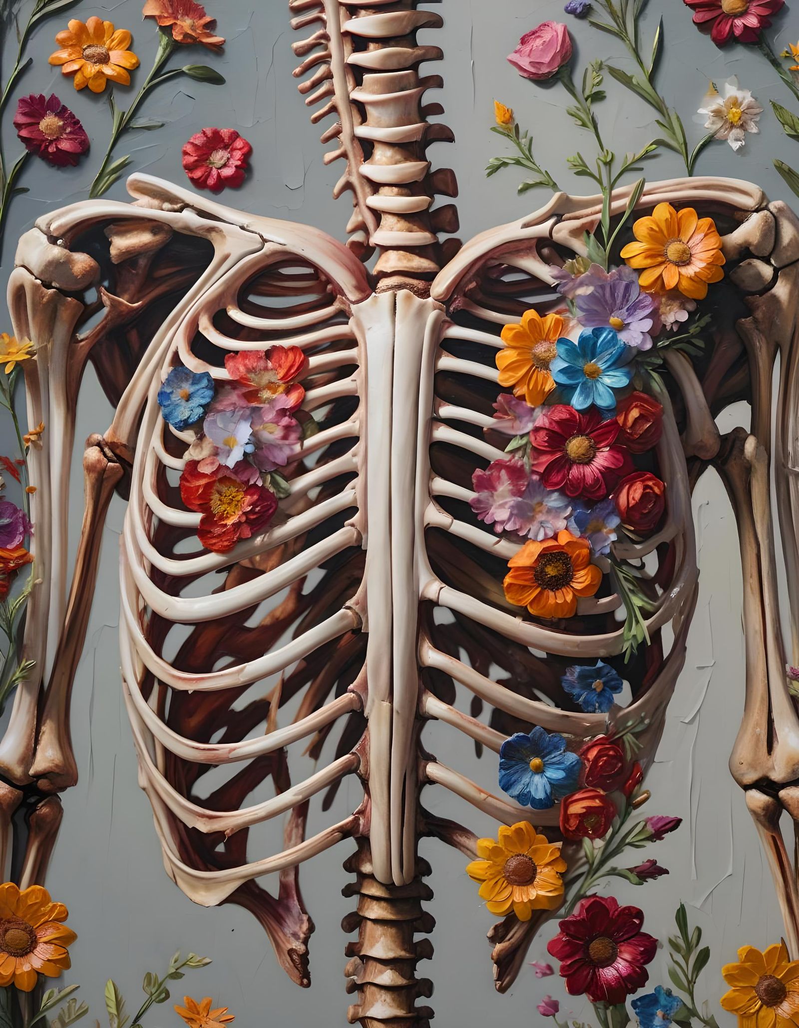 Floral Rib Cage: An Impasto Oil Painting