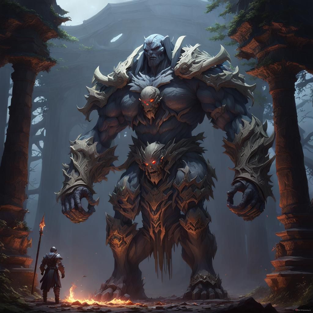 fantasy ancient undead golem with human soul