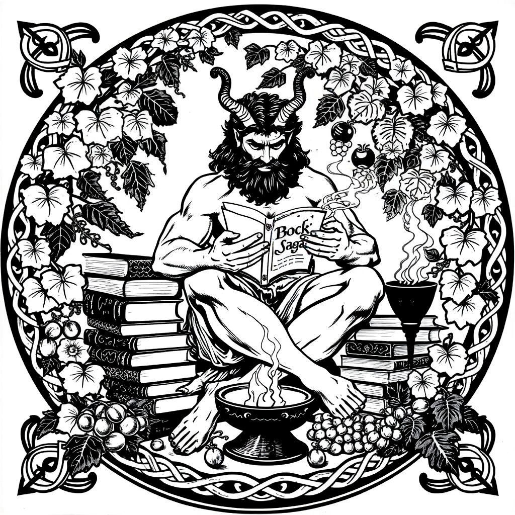 Celtic God Reading Saga: Woodblock Print