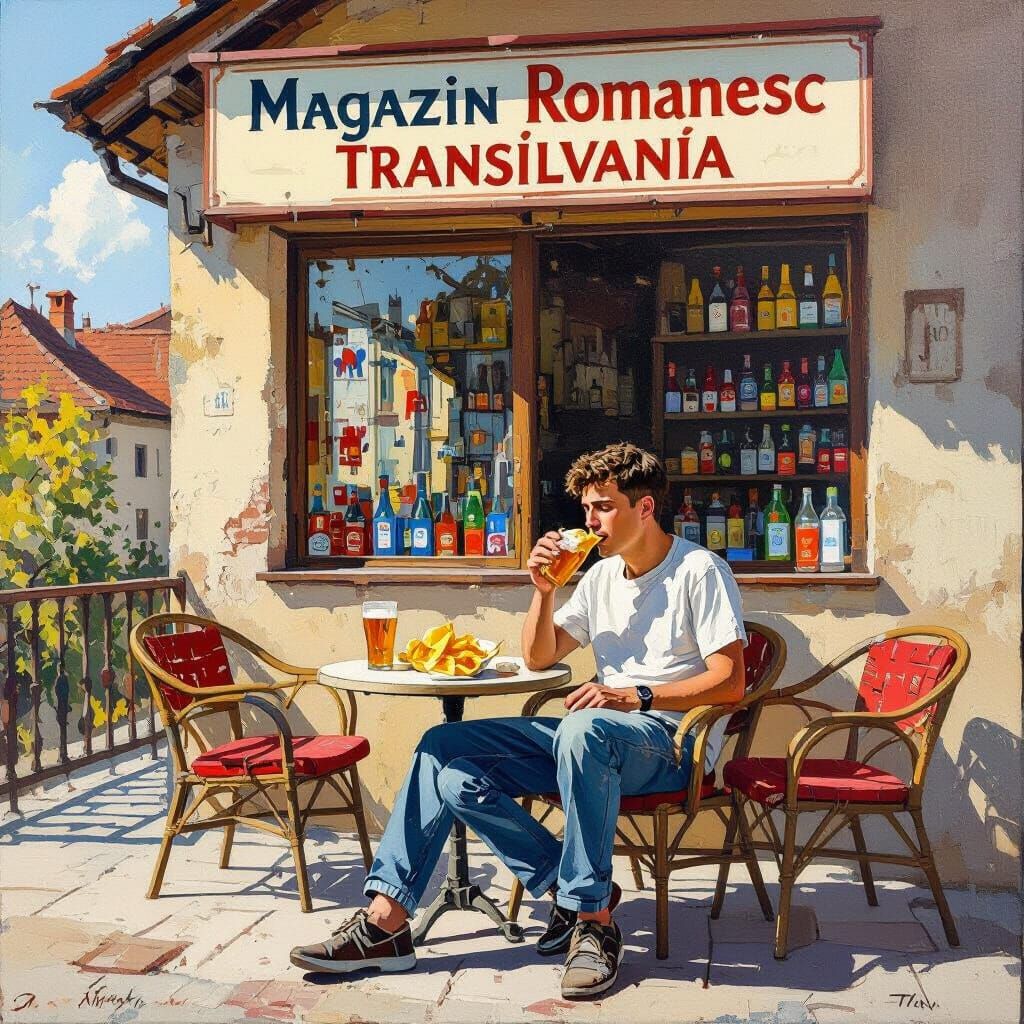 Young Man Enjoying Beer at Transylvanian Store