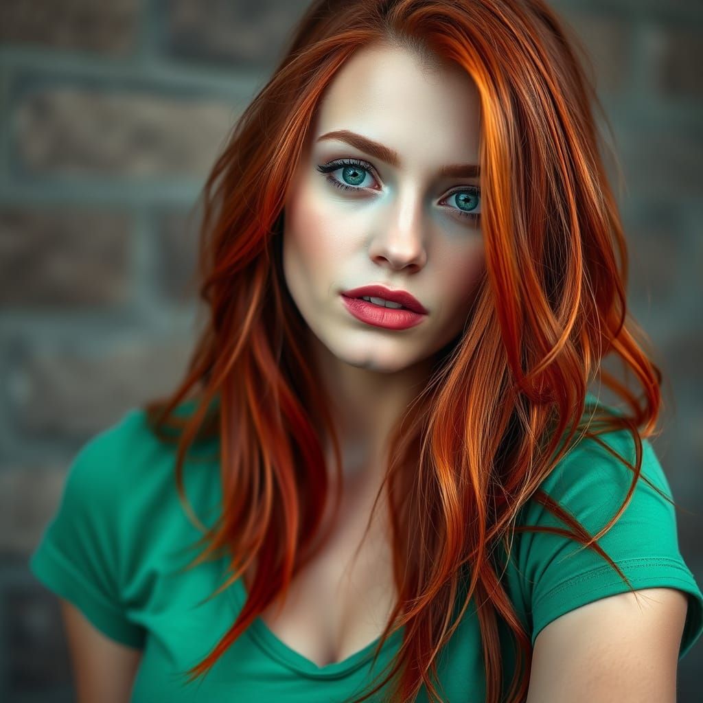 Gorgeous Redhead in Emerald Tee
