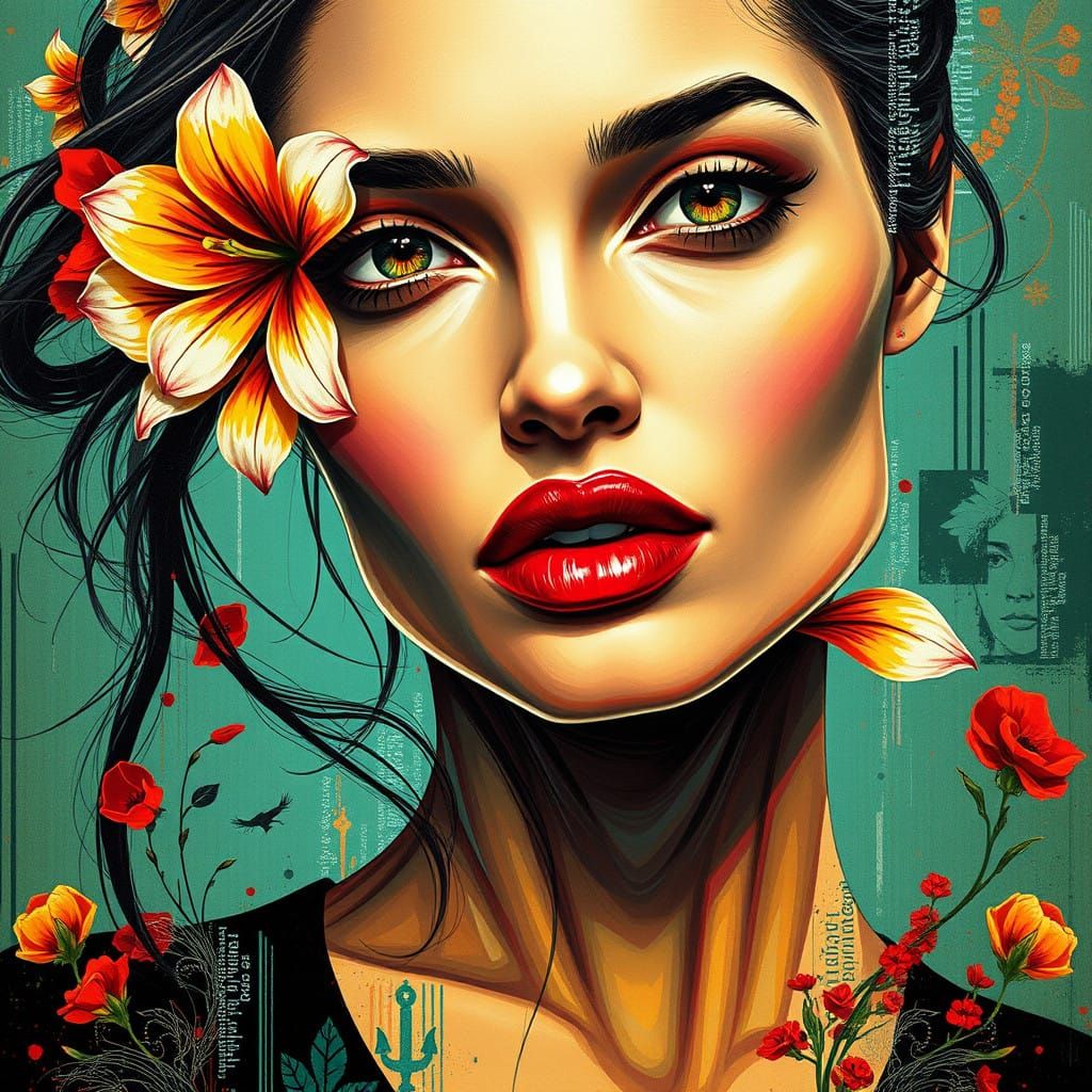 Determined Native American Woman with Flower-Inspired Hair i...