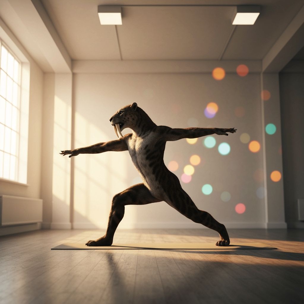 Saber-Toothed Cat in Warrior 2 Pose