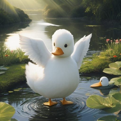Whimsical Dancing Duck with God Rays