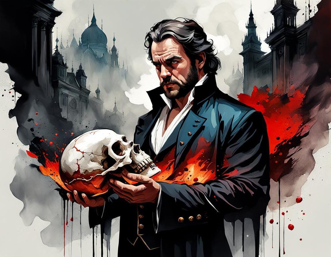 Hamlet: Alas, Poor Yorick in Watercolor Style