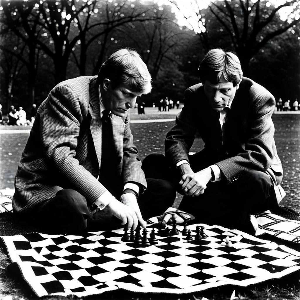 Chess Game in Central Park: Black and White Photo