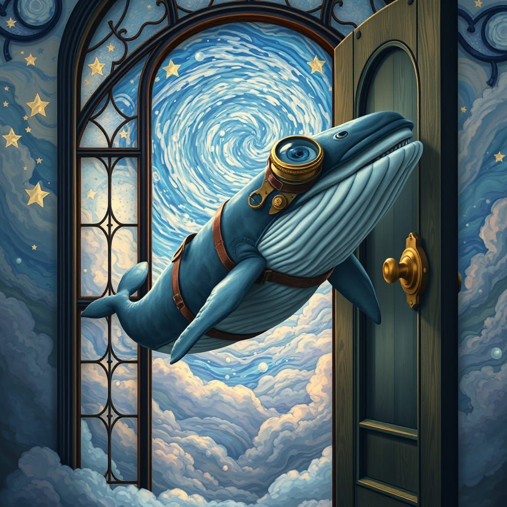 Steampunk Whale's Ethereal Doorway to Starry Night