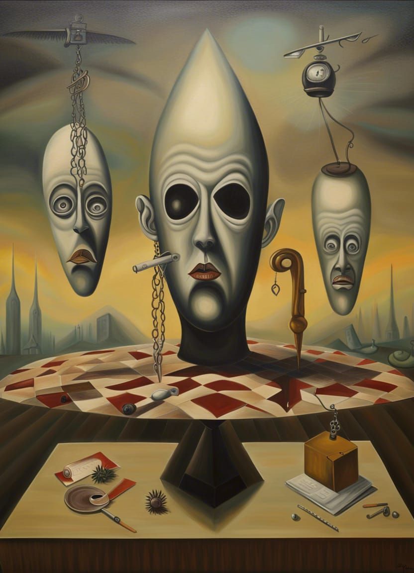Surreal Courtroom Scene in Oil Painting Style