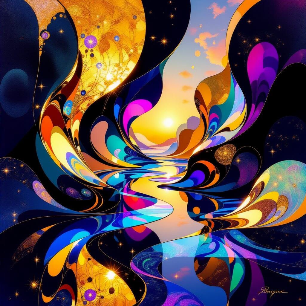 Surreal Masterpiece of Molten Gold and Gemstone Light