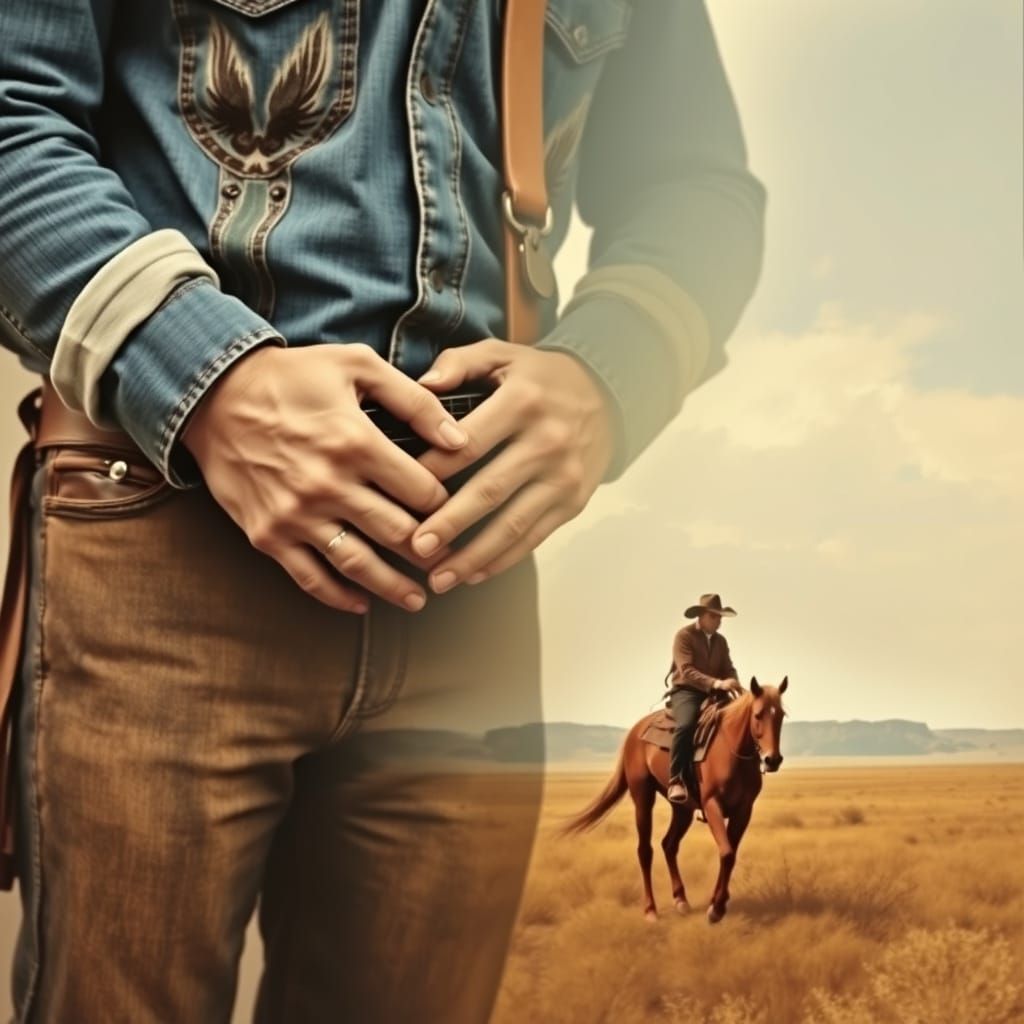 Harmonica Player in Cowboy Landscape