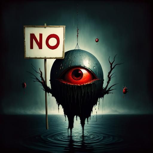 Surreal Red Blob Creature Says No