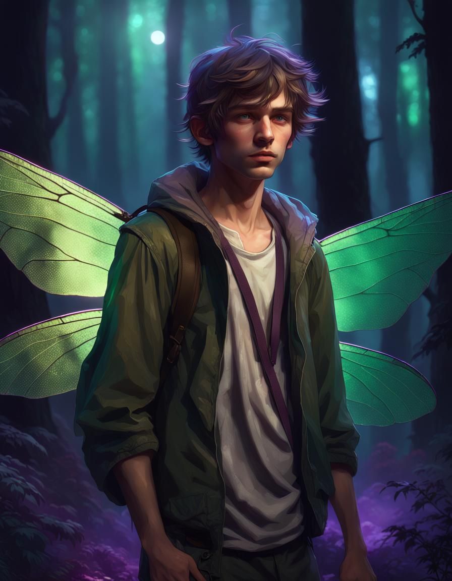 Teenage Fairy in Moonlit Forest, Digital Art