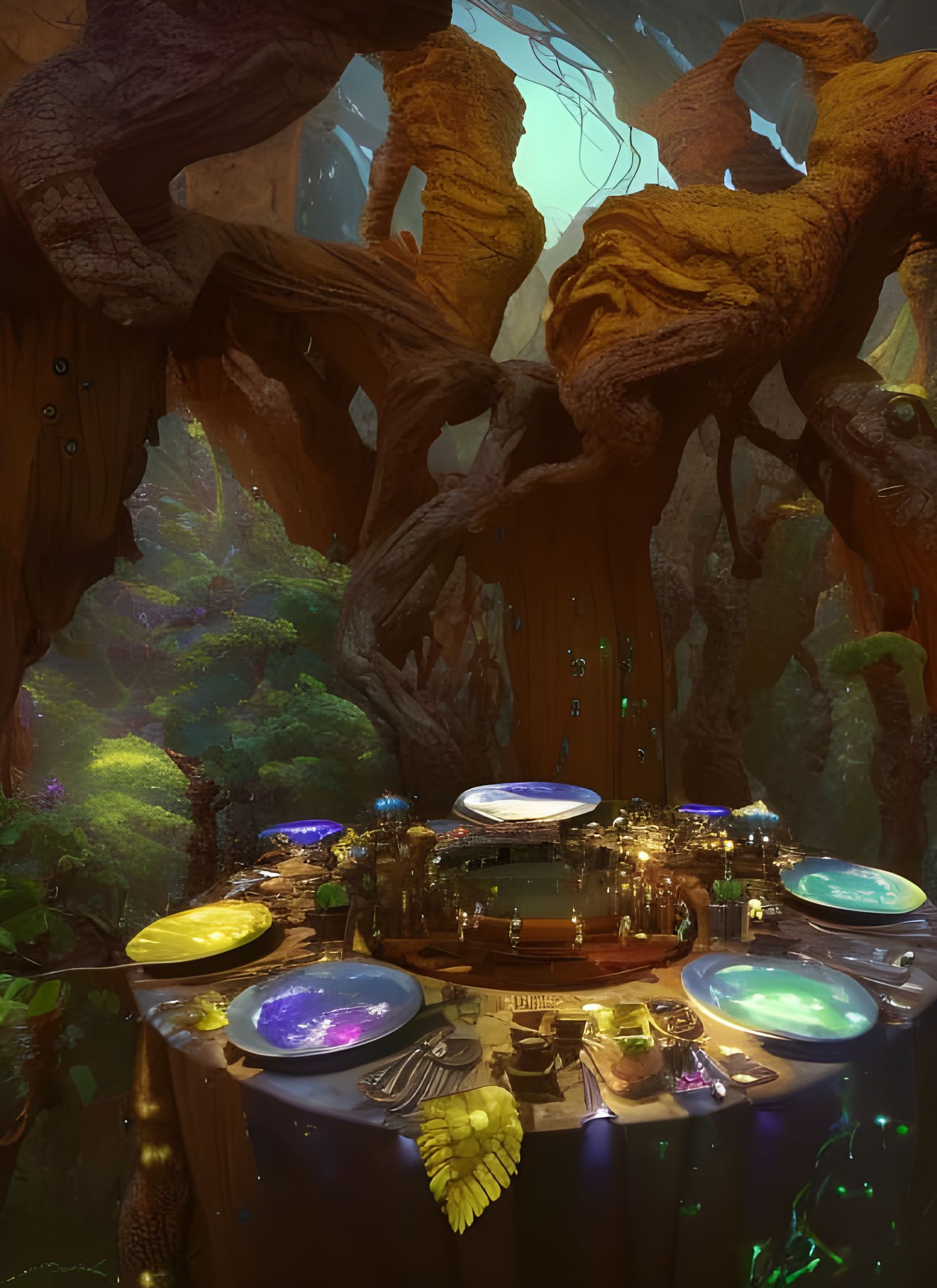 Surreal Alien Feast in Maximalist 3D Rendering