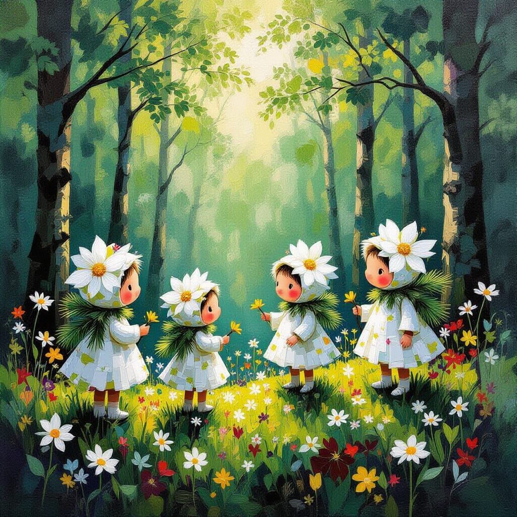 Surreal Forest Folk of Petals and Pine Needles