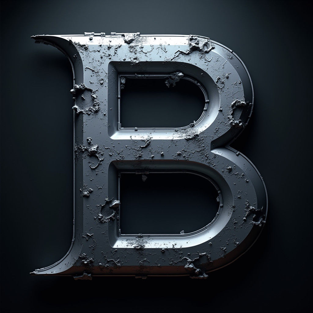 Cyberpunk Letter B Logo in Metallic Titanium