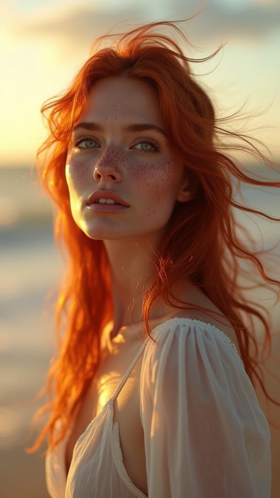 Fiery Red Haired Woman in Cinematic 3D Realism