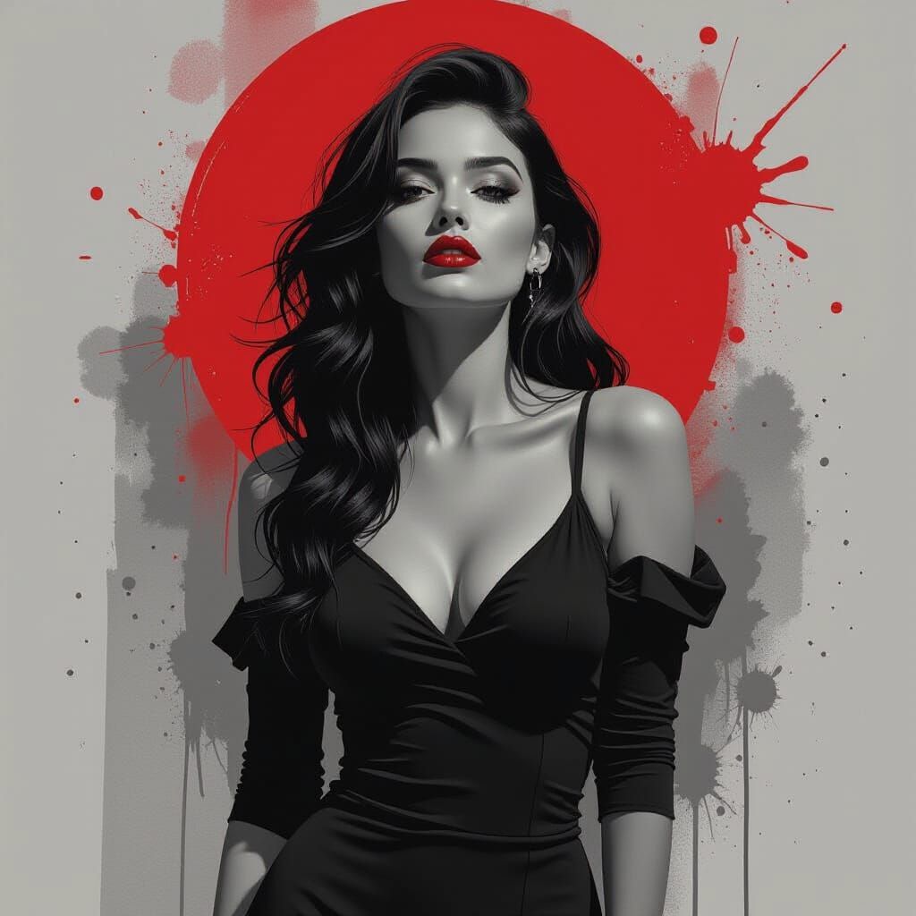 Expressive Ink Portrait in Surreal Grayscale